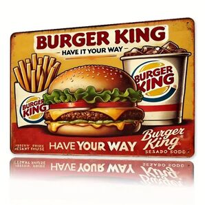 バーガーキング ⑥ BURGER KING スクエア ブリキ看板 アメリカン雑貨 レトロ ヴィンテージ アメリカンダイナー