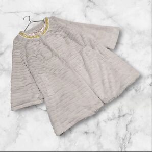 【イング】INGNI(M)ファーコート アウター ボア 8分袖 ビジュー グレー系 お呼ばれ 二次会 パーティー