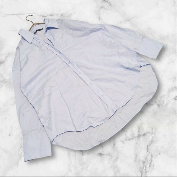 【ザラ】ZARA(EUR S)シャツ ブラウス オープンカラー ライトブルー系 コットン ゆったり