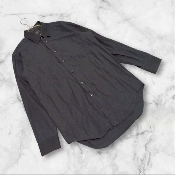 【メイルアンドコー】MALE & Co.(M-83) 長袖シャツ ストライプ ラメ ブラック イージーアイロン ビジネス