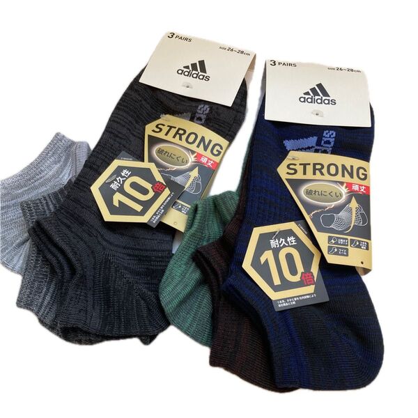 値下 adidas メンズソックス アンクルソックス 3足組 2セット 26〜28cm 新品