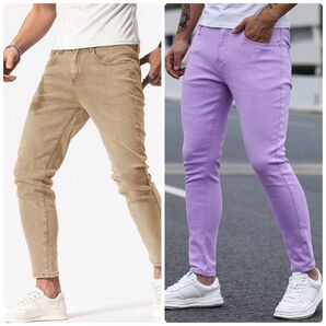 ほぼ新品 SHEIN メンズ スリムフィットストレッチ カラーパンツ2本 スキニーパンツ