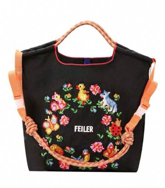 ショルダーストラップつき エコバッグ ボールアンドチェーン トートバッグ 黒 ひよこ FEILER フェイラー ブラック