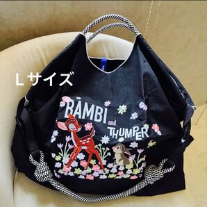 ショルダーストラップつき 2way 刺繍 バンビ 花柄 エコバッグ トートバッグ Lサイズ ボールアンドチェーン