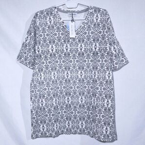 新品 Tシャツ XL ダマスク ルイシャブロン 総柄 半袖 カットソー Vネック