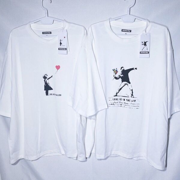 新品 ペアルック Tシャツ 4L バンクシー 風船と少女 愛は空中に カットソー