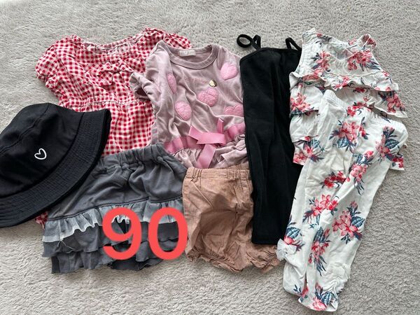 女の子 90サイズ ワンピース セットアップ 半袖 帽子 ショートパンツ 8点セット
