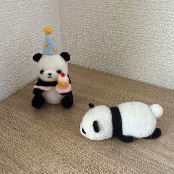 羊毛フェルト パンダ 置物 2個セット ハンドメイド
