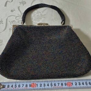 ビーズ ハンドバッグ がま口 ブラック系