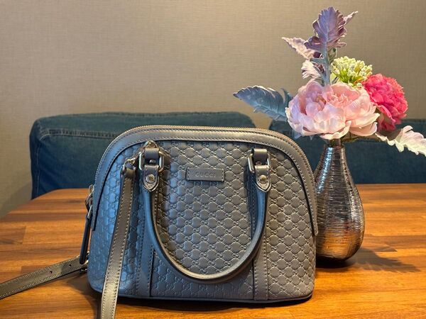 【美品】 GUCCIグッチマイクロシマ バッグショルダーバッグ 2way グレー