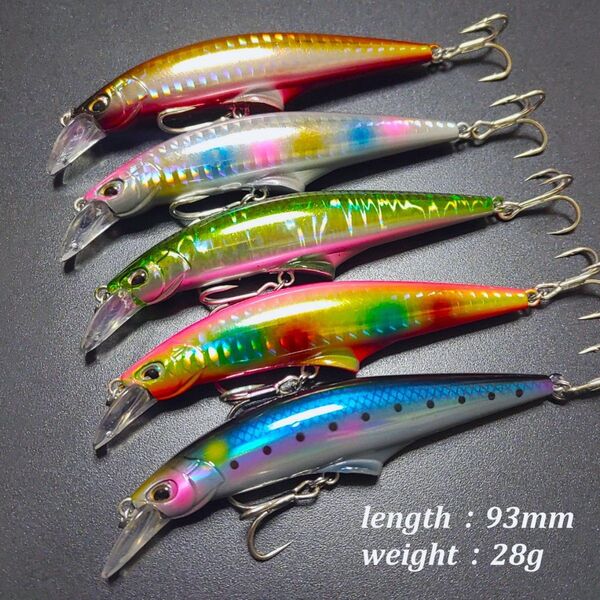 ヘビーシンキングミノー 93mm/28g 5個セット Gコン好きに。青物 ヒラメ シーバス