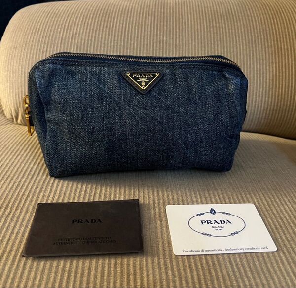正規品 PRADA プラダ デニム ポーチ ネイビー 青 化粧ポーチ 小物入れ