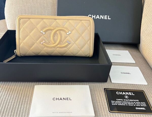 正規品 CHANEL フィリグリー マトラッセ 長財布 キャビアスキン ラウンドファスナー