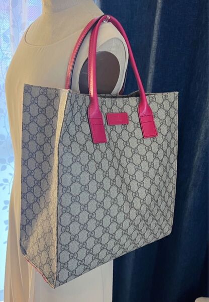正規品 GUCCI グッチ GGスプリーム トートバッグ ピンク スクエア