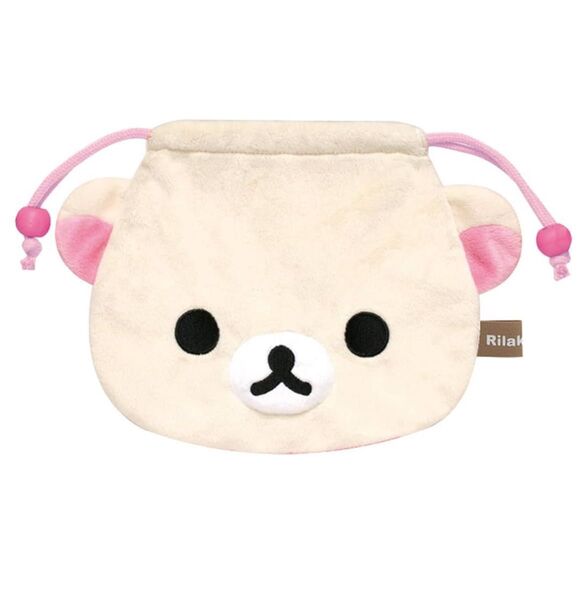 サンエックス コリラックマ ぬいぐるみ巾着 ポーチ 袋 水玉 ピンク レトロ ダイカット ケース 入れ物