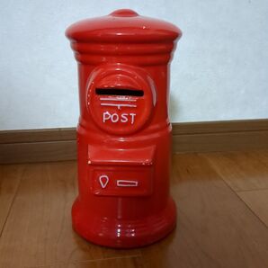 郵便ポスト型貯金箱 郵便局 赤 陶器
