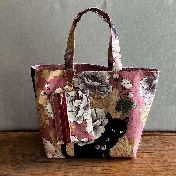 ハンドメイド 猫 和柄 キルトゲイト 百華繚蘭 トートバッグ ポーチ セット