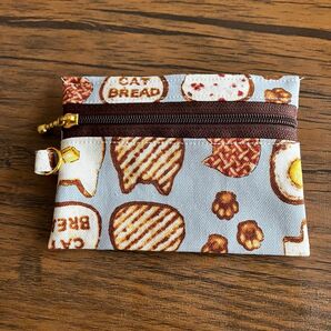 パスケース ファスナー開閉 ミニ財布 Dカン付 リールキー可 ハンドメイド 通勤 通学 タッチ改札 ミニポーチ ネコ パン
