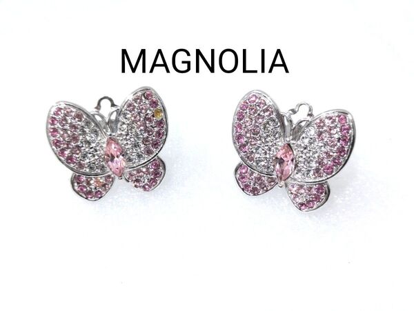MAGNOLIA 55 SP バタフライ ラインストーン ビジュー ピンク 蝶々 イヤリング
