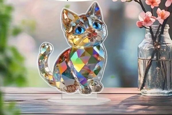 クリスタルプリントキャット 猫雑貨 スタンド型 サンキャッチャー 置物 アクリル