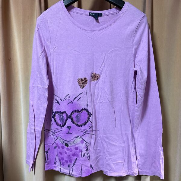 GAPKIDS GAP 長袖 Tシャツ トップス 紫 パープル 猫 ネコ M