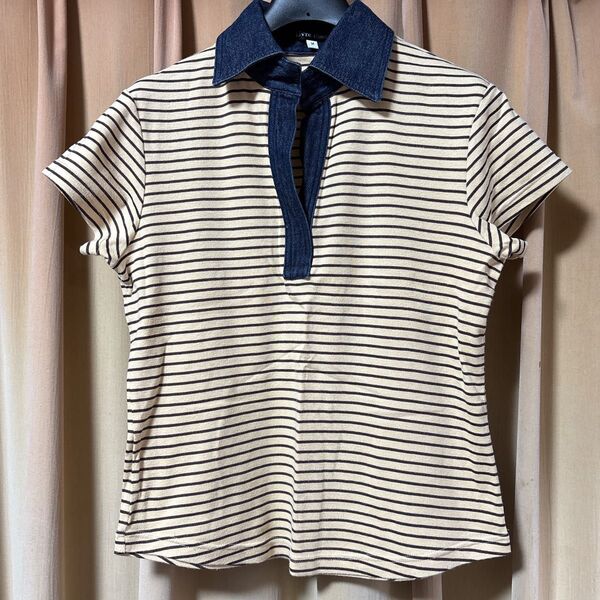 Livre claire 半袖 Tシャツ ポロシャツ ストライプ イエロー系 M