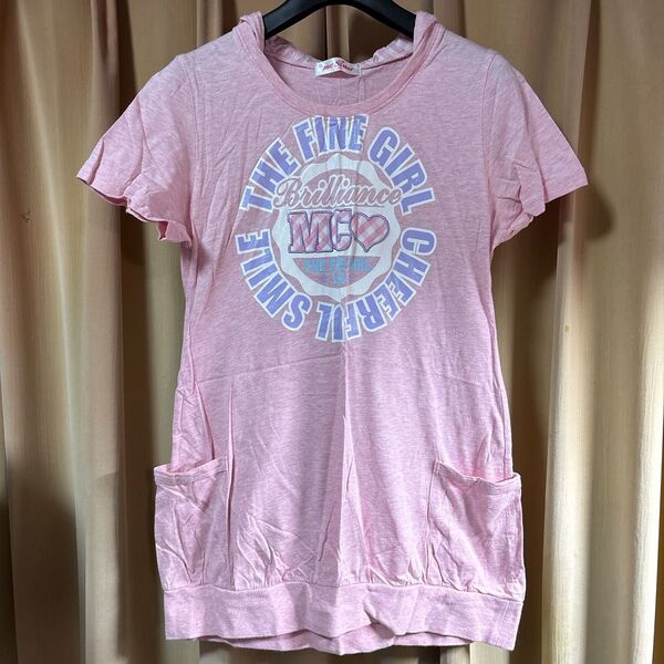 半袖 Tシャツ トップス カットソー フード付き ピンク S