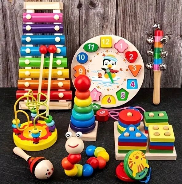 新品 9個セット 赤ちゃん おもちゃ まとめ売り 木のおもちゃ 楽器 知育玩具