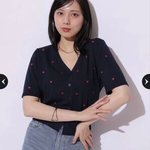 新品 マイストラーダ MYSTRADA 半袖 ハート刺繍 カーデ 紺 ネイビー