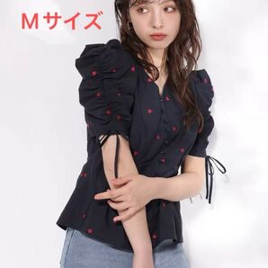 新品 リランドチュール Rirandture ハート刺繍 ペプラム ブラウス 紺 ネイビー