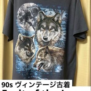 90s フルーツオブザルーム Fruit of the Loom オオカミプリント Tシャツ Mサイズ 古着