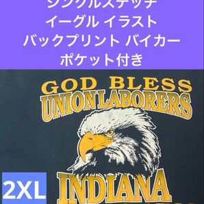 00s年代 ヴィンテージ シングルステッチ イーグル イラスト バックプリント バイカー ポケット付き Tシャツ 2XL