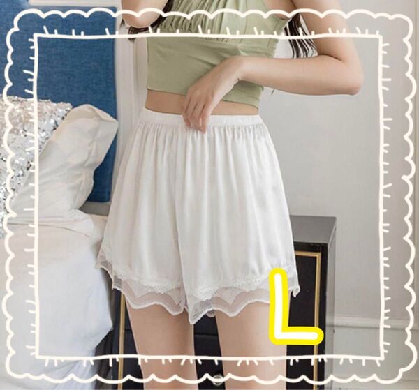 ぺチパンツ ペチコート L レース ウエディング ドレス スカート インナー White ウエストゴム