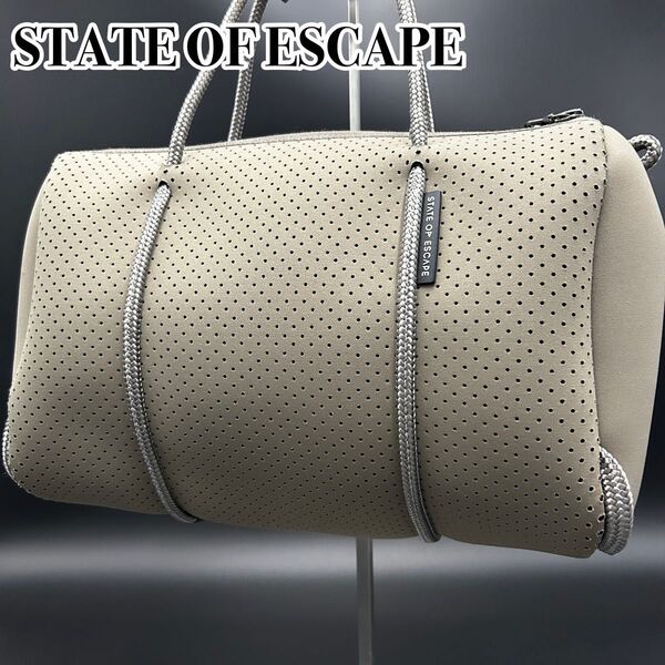【美品】 STATE OF ESCAPE ステイトオブエスケープ プリクエル M カーキ ハンドバッグ ネオプレン