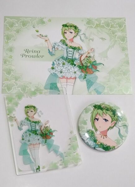 マクロスΔ HANA・BIYORI ワルキューレ・ガーデン レイナ・プラウラー 缶バッジ アクリルカード 購入特典ポスカ付