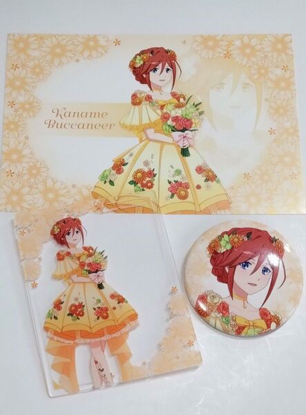 マクロスΔ HANA・BIYORI ワルキューレ・ガーデン 缶バッジ カナメ・バッカニア アクリルカード 購入特典ポスカ付