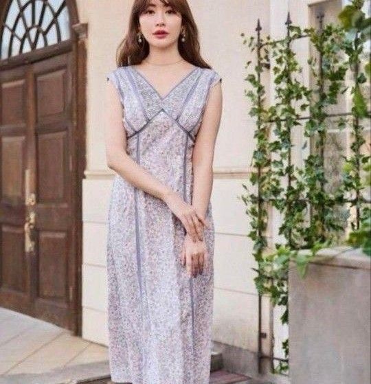 Her lip to Lace Trimmed Floral Dress sky 花柄
