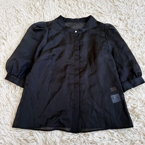 Maglie par ef-de シアー ブラウス パール 半袖 黒 M