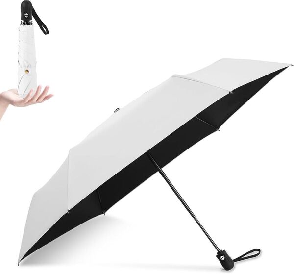 日傘 超軽量おりたたみ傘 晴雨兼用 UVカット 100%完全遮光 遮熱 UPF50+ 日焼け防止コンパクト 収納ポーチ付き(白い)