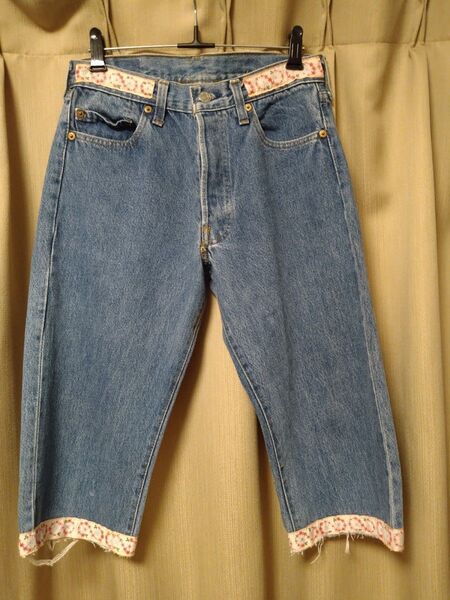 リーバイスLives501ショートパンツレディースヴィンテージリペア加工オシャレ デニムパンツ古着鬼ヒゲ激レア
