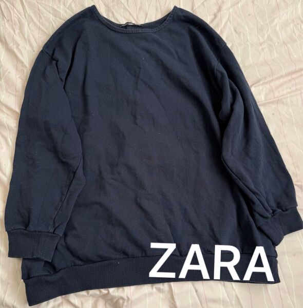 トレーナー スウェット ネイビー USA:M パール ゆったり used 古着 ZARA ザラ レディース トップス 長袖 無地