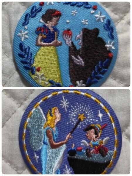 ディズニー 刺繍缶バッジ 白雪姫 ピノキオ