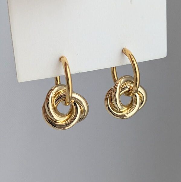 【No.344】 ハンドメイド イヤリング フープイヤリング クリップ シンプル ゴールド 2way ノンホールピアス