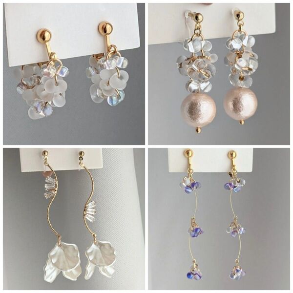【No.108】アレルギー対応 ハンドメイド イヤリング ピアス 軽い パープル 揺れる ロング しずく ゴールド