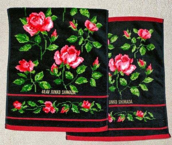 ジュンコシマダ タオル ウォッシュタオル 未使用 薔薇 金糸ロゴ刺繍 49AV JUNKO SHIMADA