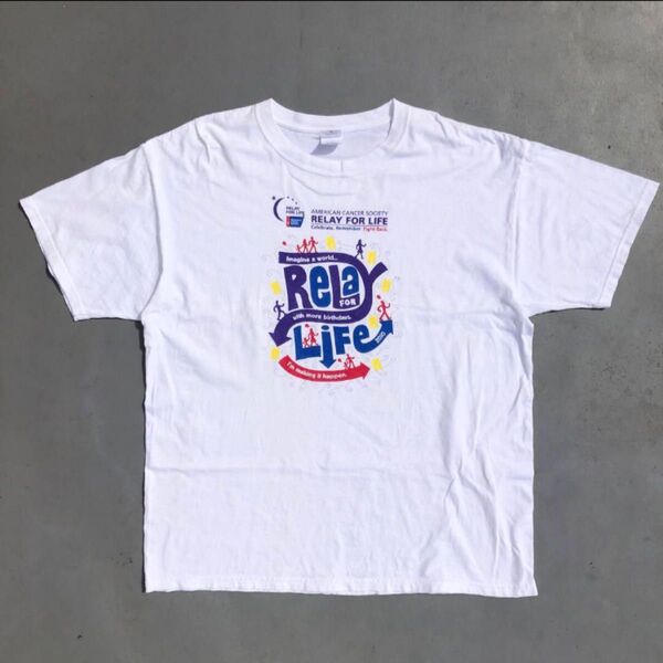 海外 USA 古着 一点物 入手困難 グッドデザイン RELAY FOR LIFE 2010 Tシャツ XLサイズ ホワイト 白色