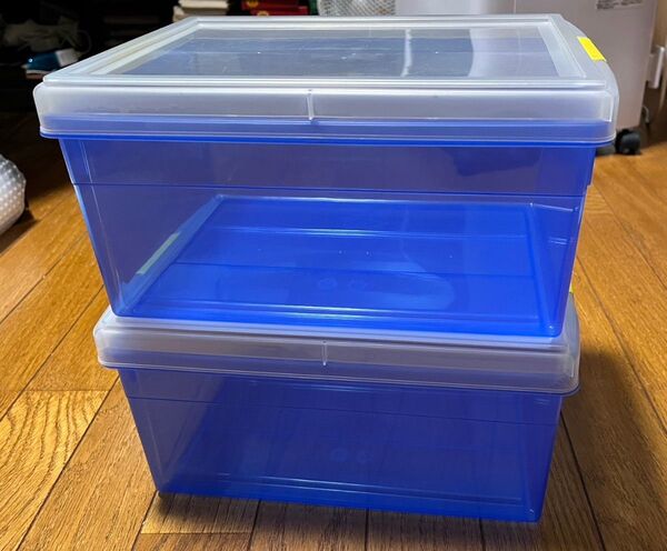 コミック 単行本用 収納ケース 収納ボックス 2個セット 美品 フタ付き プラスチック製 クリアブルー