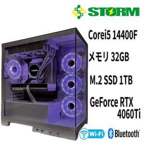 Storm ゲーミングパソコン Corei5 14400F RTX4060Ti 使用時間短い Wi-Fi、Bluetooth対応