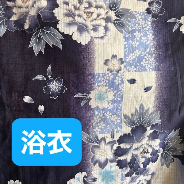 ゆかた 着用1回【美品】ホワイト ネイビー 桜 撫子 綿100% キレイめ しっとりめ 大人