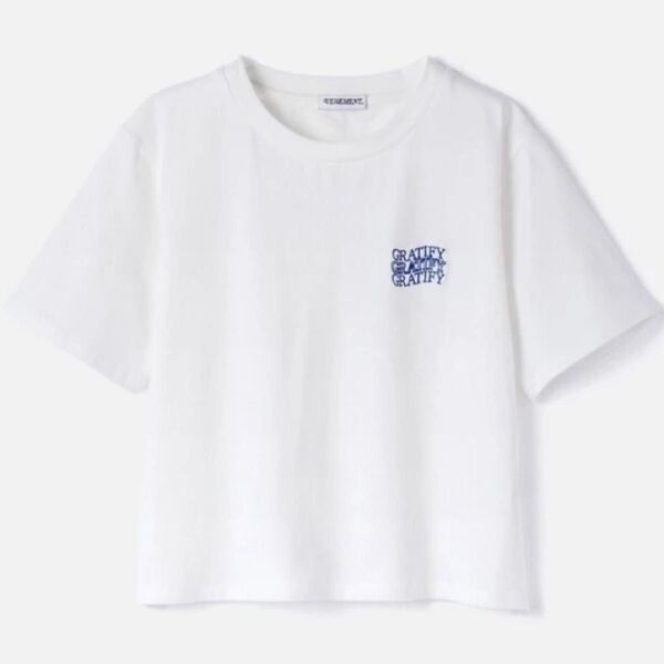 ショート丈 ロゴ刺繍Tシャツ 白 Tシャツ ホワイト 半袖Tシャツ 半袖